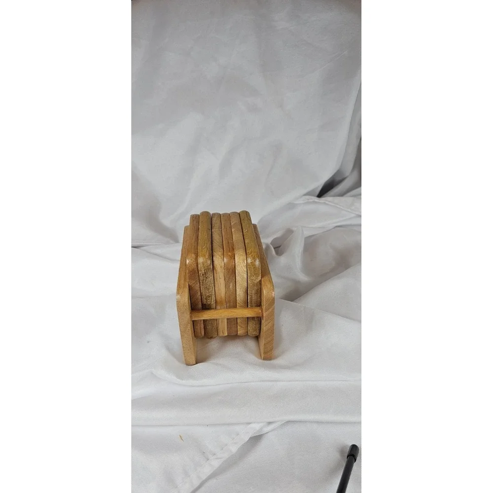 Vintage Ceramic Square wood Vintage Blue Flower Coasters - Set of 6‎ With Box